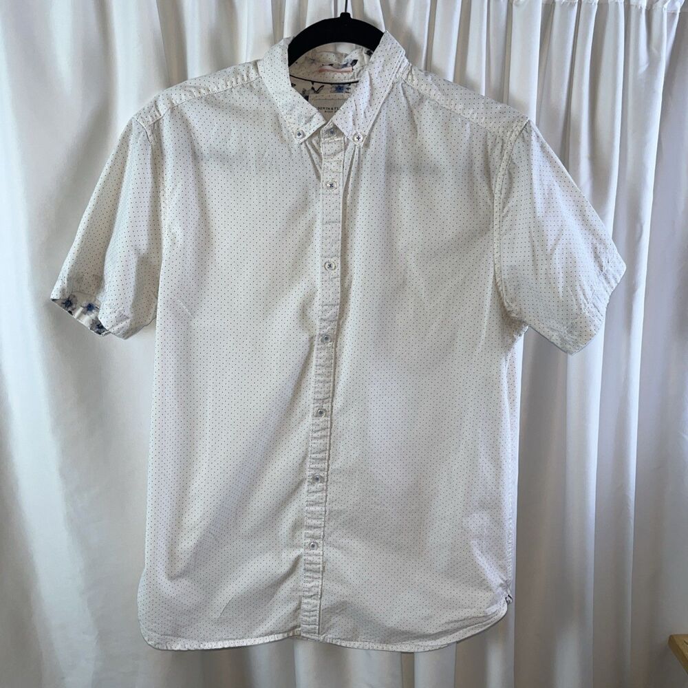 Denim & Flower Ricky Singh Men’s Short Sleeve Button Down Shirt Size M White
